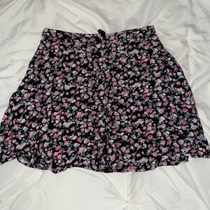 Divided Black Floral Skater Skirt